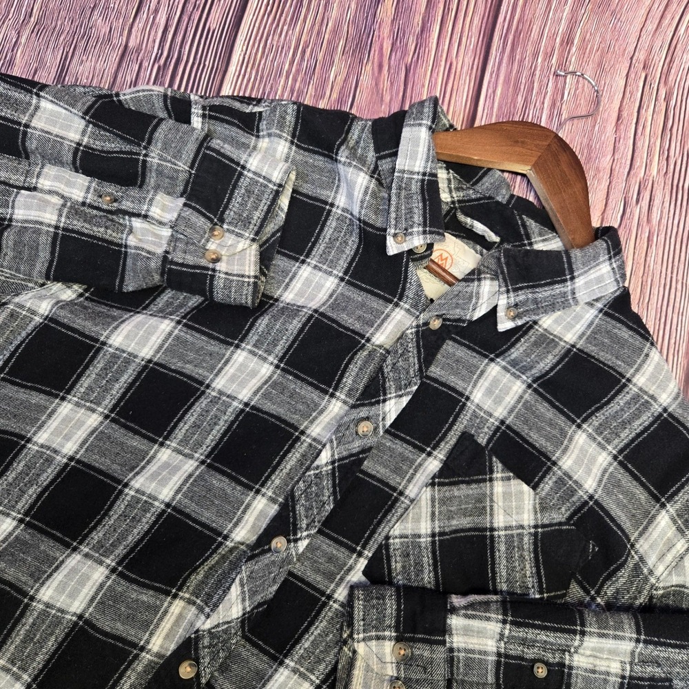 Cloudveil Mountainworks Flannel Shirt Mens XL Black White Plaid Long Sleeve